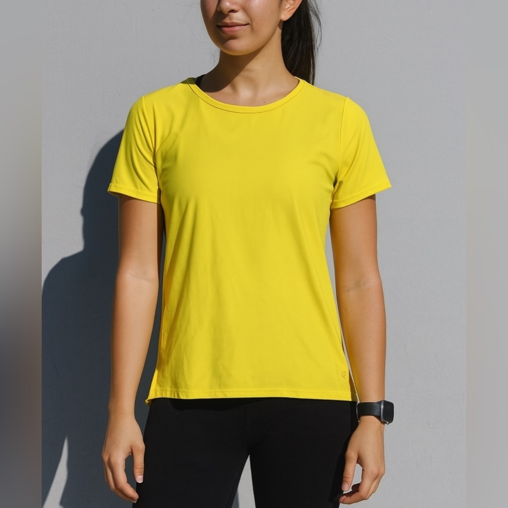Athletica Vogo women’s yellow open back yoga workout top sz L gym active athleti